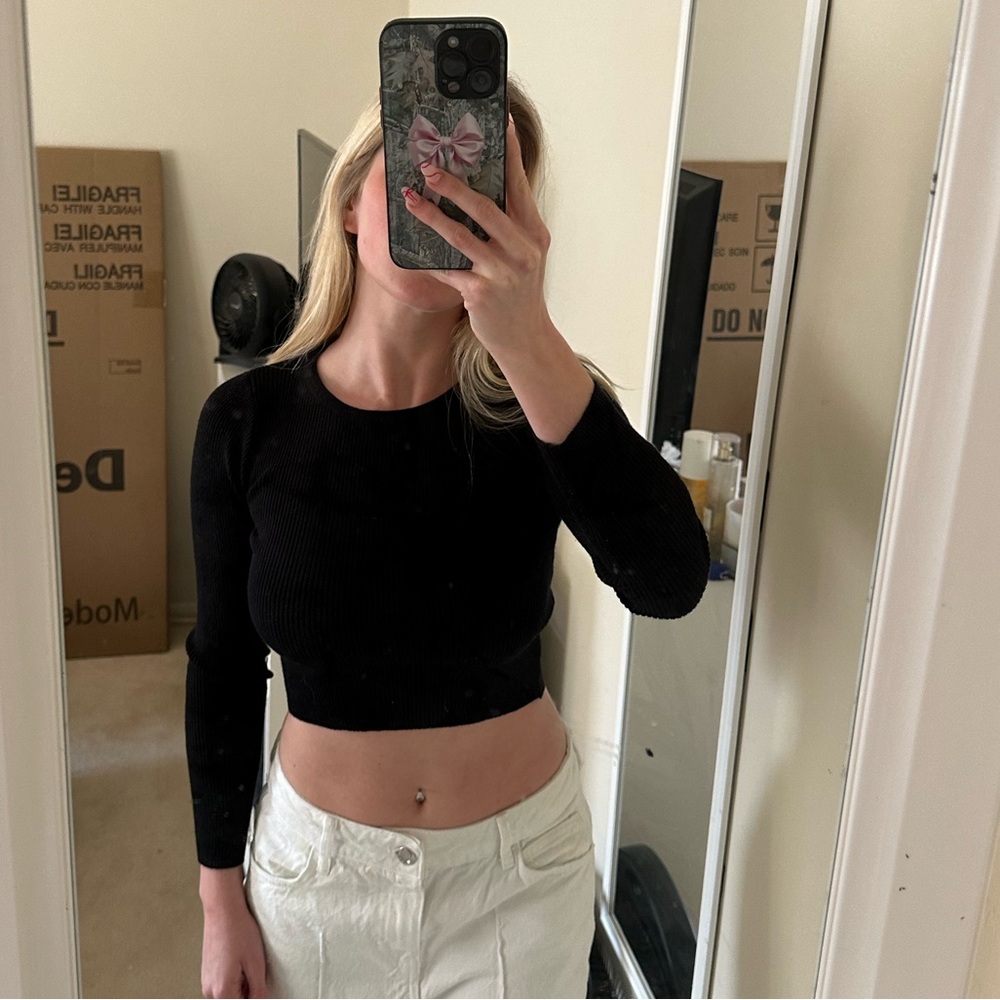 PRINCESS POLLY Long Sleeve Tight Black Top